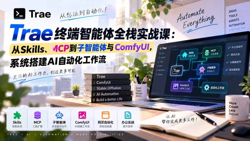Trae终端智能体全栈实战课:从Skills、MCP到子智能体与ComfyUI,系统搭建AI自动化工作流-初遇资源网