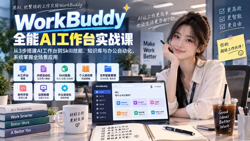 WorkBuddy全能AI工作台实战课：从3步搭建AI工作台到Skill技能、知识库与办公自动化，系统掌握全场景应用-初遇资源网