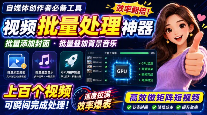 视频批量加封面，把封面添加到视频第一帧，不用剪辑软件批量添加-初遇资源网