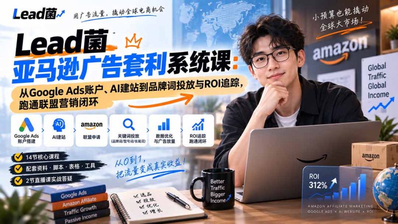 Lead菌亚马逊广告套利系统课：从Google Ads账户、AI建站到品牌词投放与ROI追踪，跑通联盟营销闭环-初遇资源网