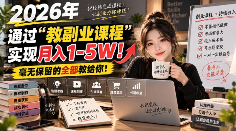 2026年通过“教副业课程”实现月入1-5W！毫无保留的全部教给你！-初遇资源网