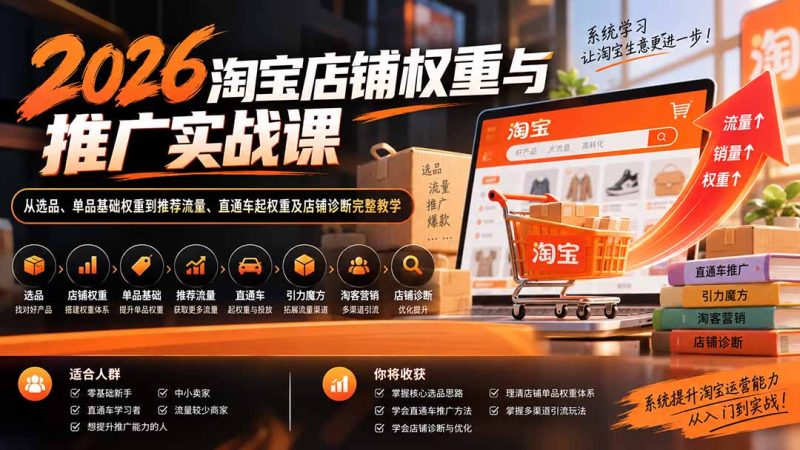 2026淘宝店铺权重与推广实战课：从选品、单品基础权重到推荐流量、直通车起权重及店铺诊断完整教学-初遇资源网