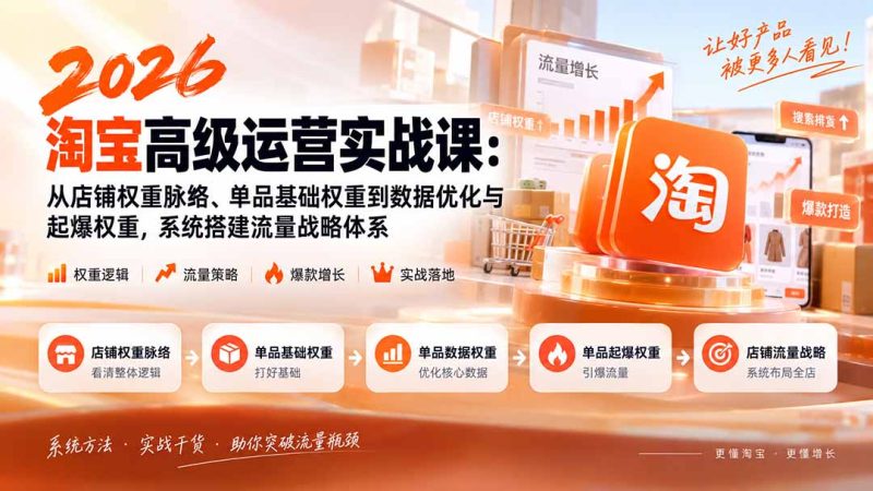 2026淘宝高级运营实战课：从店铺权重脉络、单品基础权重到数据优化与起爆权重，系统搭建流量战略体系-初遇资源网