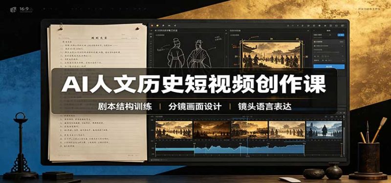 AI人文历史短视频创作课:赛道对标、剧本分镜制图,掌握视频完整产出流程-初遇资源网
