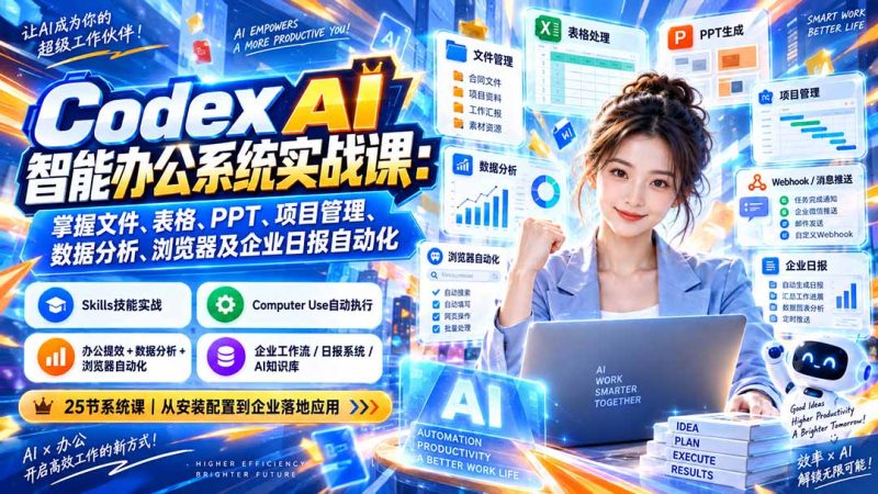 Codex AI智能办公系统实战课:掌握文件、表格、PPT、项目管理、数据分析、浏览器及企业日报自动化-初遇资源网