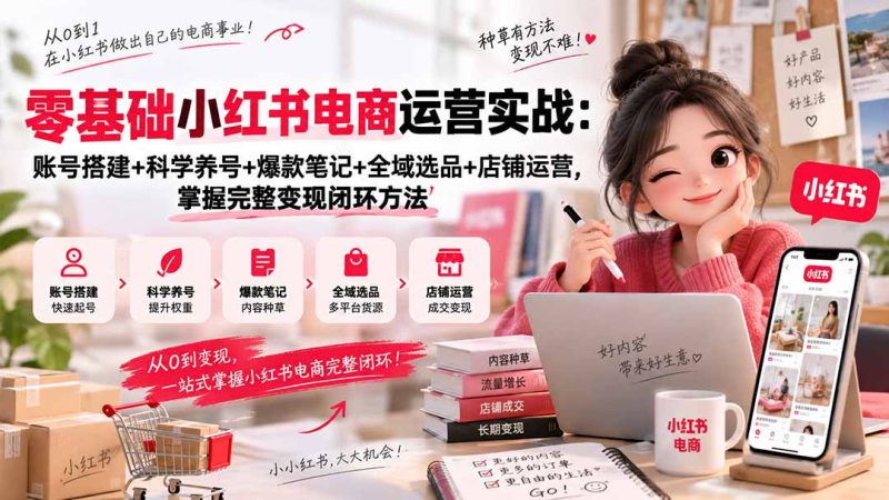 零基础小红书电商运营实战:账号搭建+科学养号+爆款笔记+全域选品+店铺运营,掌握完整变现闭环方法-初遇资源网
