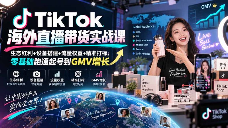 TikTok海外直播带货实战课|生态红利+设备搭建+流量权重+精准打标,零基础跑通起号到GMV增长-初遇资源网