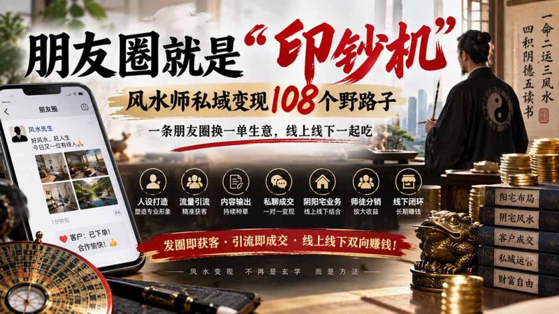 朋友圈就是“印钞机”,风水师私域变现108个野路子,一条朋友圈换一单生意,线上线下一起吃【文档】-初遇资源网