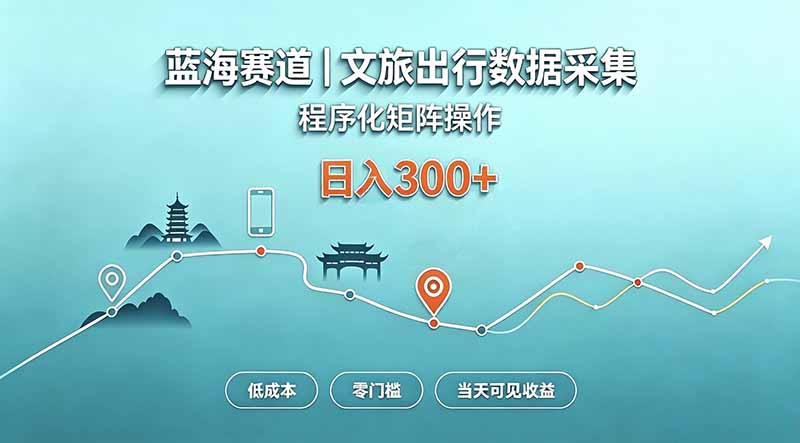 蓝海赛道  文旅出行数据采集  程序化矩阵操作    低成本  零门槛   当天可见收益   日入300+ - 中创网