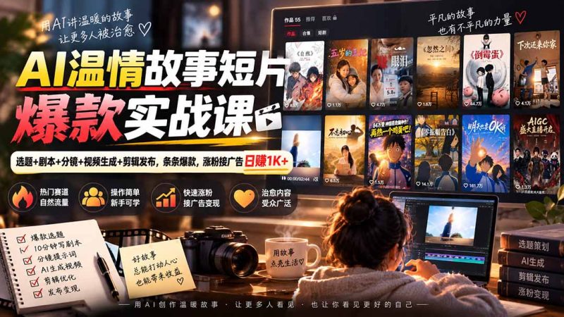 AI温情故事短片爆款实战课-更新|选题+剧本+分镜+视频生成+剪辑发布,条条爆款,涨粉接广告日赚1K+-初遇资源网