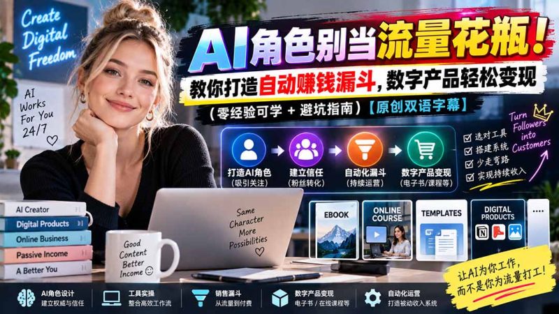 AI角色别当流量花瓶!教你打造自动赚钱漏斗,数字产品轻松变现(零经验可学+避坑指南)【原创双语字幕】-初遇资源网