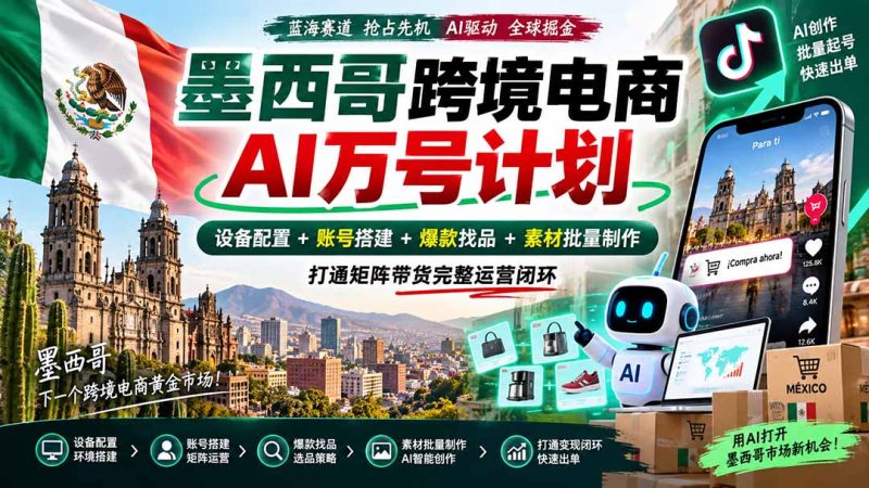 墨西哥AI跨境电商万号计划|设备配置+账号搭建+爆款找品+素材批量制作,打通矩阵带货完整运营闭环-初遇资源网