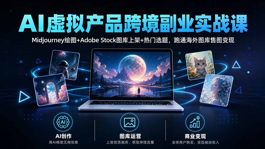 AI虚拟产品跨境副业实战课｜Midjourney绘图+Adobe Stock图库上架+热门选题，跑通海外图库售图变现 - 中创网