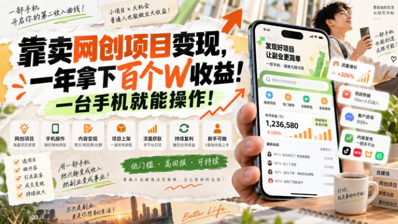 网创小程序虚拟资料变现,一年拿下百万收益,一部手机就可以做,0成本变现副业!-初遇资源网