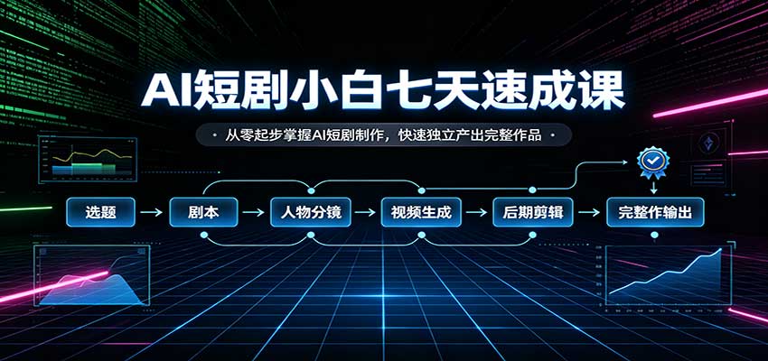 AI短剧小白七天速成课：从零起步掌握AI短剧制作，快速独立产出完整作品 - 福缘网