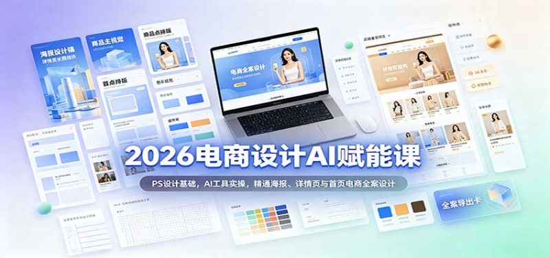 2026电商设计AI赋能课:PS设计基础,AI工具实操,精通海报、详情页与首页电商全案设计-初遇资源网