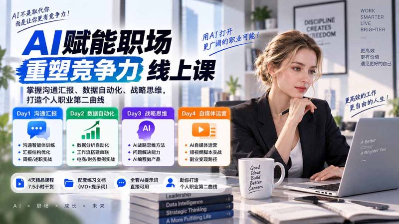 AI职场提效与第二曲线实战课-无水印:学习沟通汇报、数据工作流和战略思维,掌握AI编程做产品及自媒体运营方法-初遇资源网