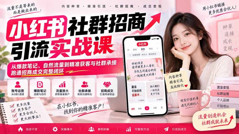 小红书社群招商引流实战课-无水印:从爆款笔记、自然流量到精准获客与社群承接,跑通招商成交完整闭环-初遇资源网