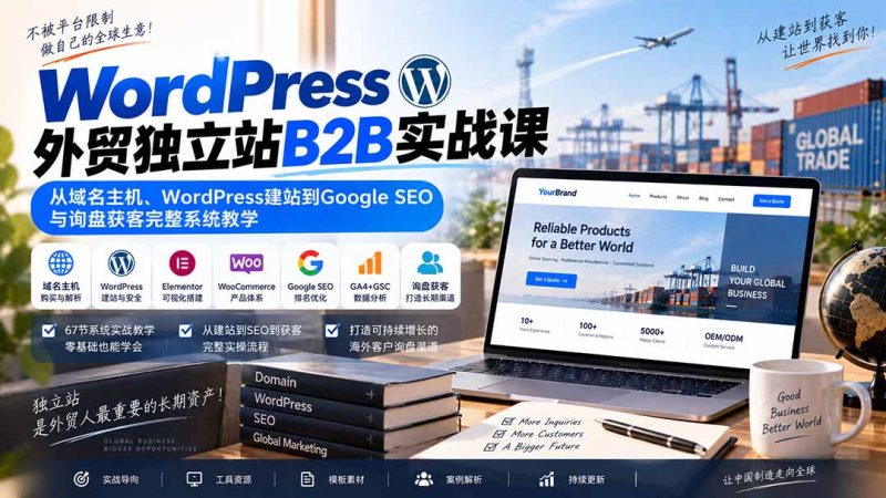 WordPress外贸独立站B2B实战课:从域名主机、WordPress建站到Google SEO与询盘获客完整系统教学-初遇资源网