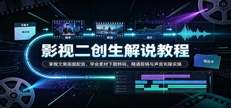 影视二创解说教程:掌握文案画面配音,学会素材下载转码,精通剪辑与声音克隆实操-初遇资源网
