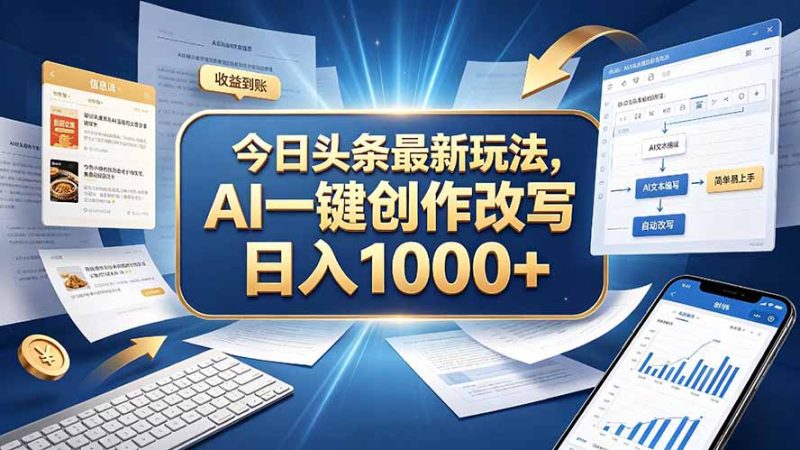今日头条最新玩法,AI 一键创作改写,简单易上手,轻松日入 1000 +-初遇资源网