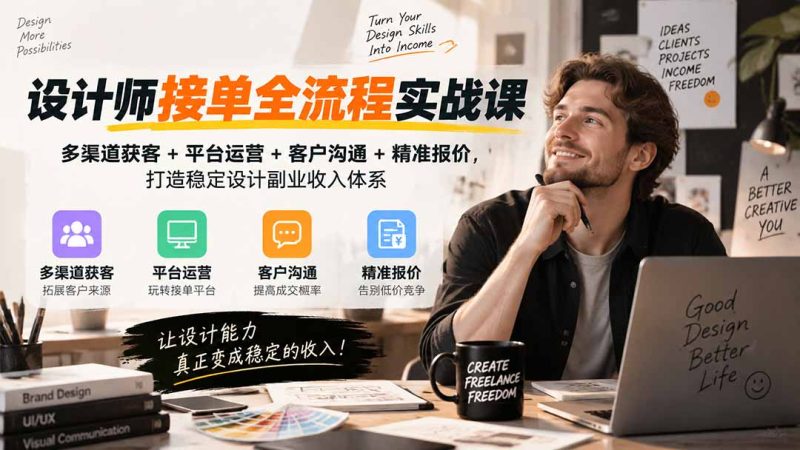 设计师接单全流程实战课-无水印|多渠道获客+平台运营+客户沟通+精准报价,打造稳定设计副业收入体系-初遇资源网