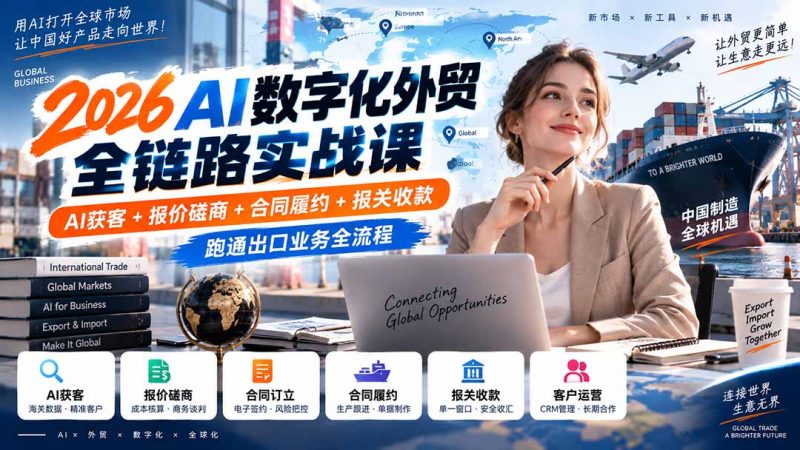 2026AI数字化外贸全链路实战课:AI获客+报价磋商+合同履约+报关收款,跑通出口业务全流程-初遇资源网