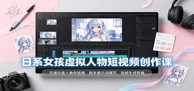 日系女孩虚拟人物短视频创作课:实操仿真人角色搭建,剧本提示词撰写,视频生成剪辑-初遇资源网
