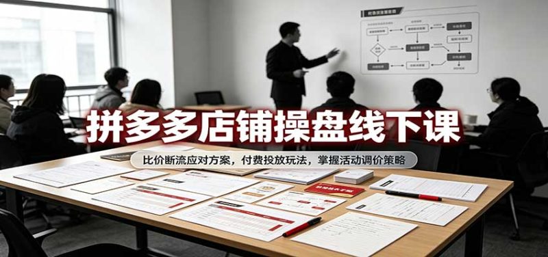 拼多多店铺操盘线下课:比价断流应对方案,付费投放玩法,掌握活动调价策略-初遇资源网