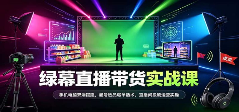 绿幕直播带货实战课:手机电脑双端搭建,起号选品爆单话术,直播间投流运营实操-初遇资源网