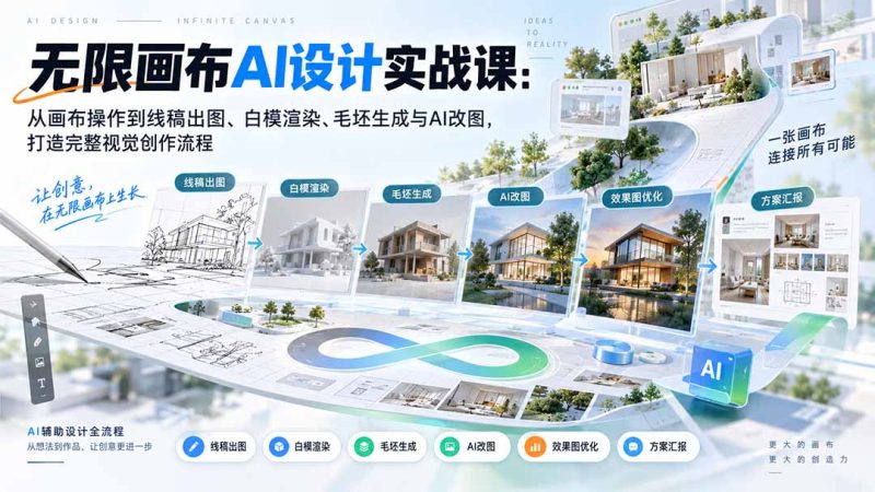 【无水印】无限画布AI设计实战课-更新:从画布操作到线稿出图、白模渲染、毛坯生成与AI改图,打造完整视觉创作流程-初遇资源网