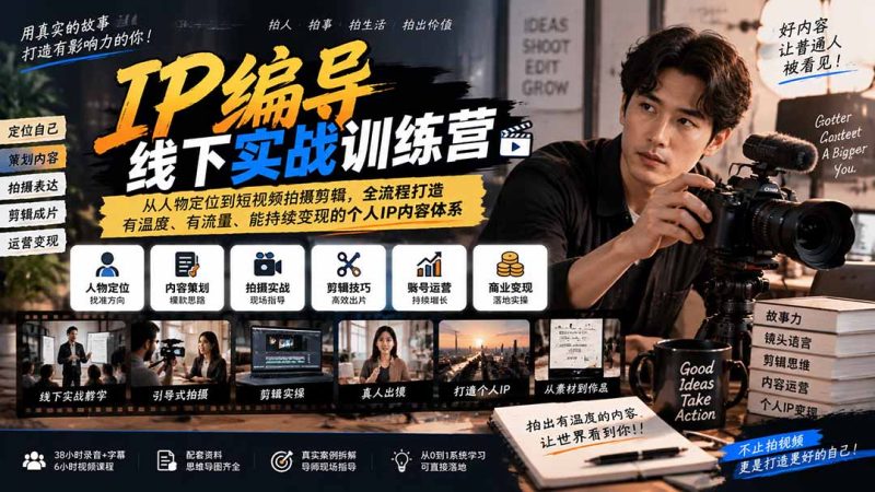 IP编导线下实战训练营-更新:从人物定位到短视频拍摄剪辑,全流程打造有温度、有流量、能持续变现的个人IP内容体系-初遇资源网