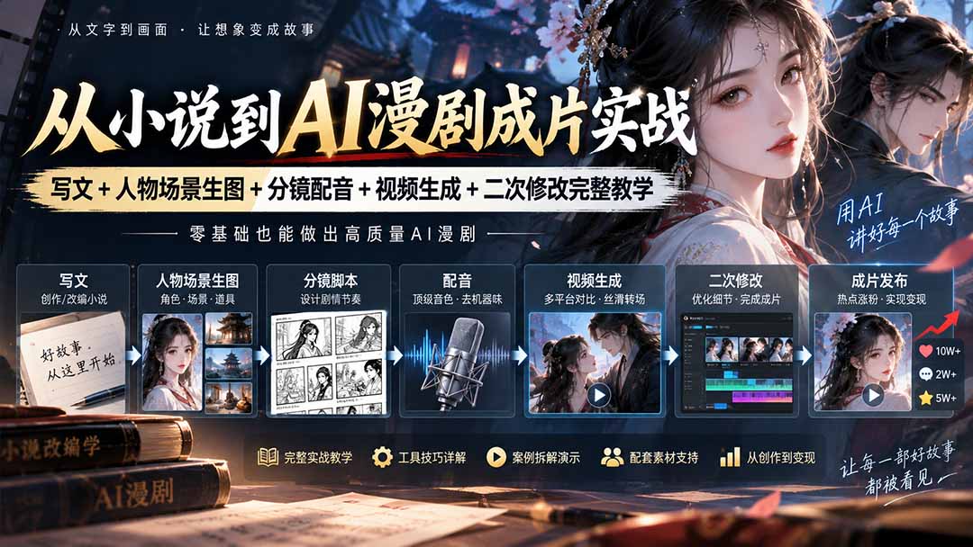 从小说到AI漫剧成片实战：写文+人物场景生图+分镜配音+视频生成+二次修改完整教学 - 中创网