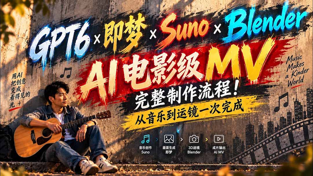 GPT6×即梦×Suno×Blender｜AI电影级MV完整制作流程！从音乐到运镜一次完成 (无水印) - 中创网