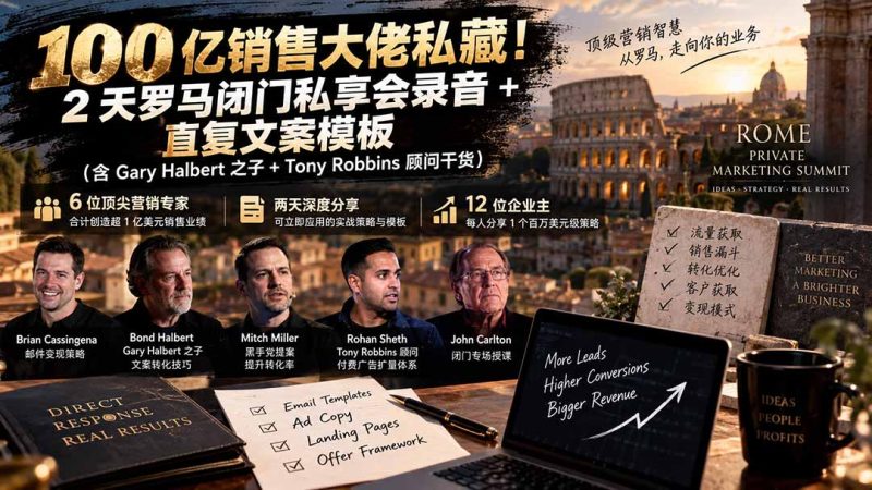 100亿销售大佬私藏-无水印!2天罗马闭门私享会录音+直复文案模板【原创双语字幕】-初遇资源网