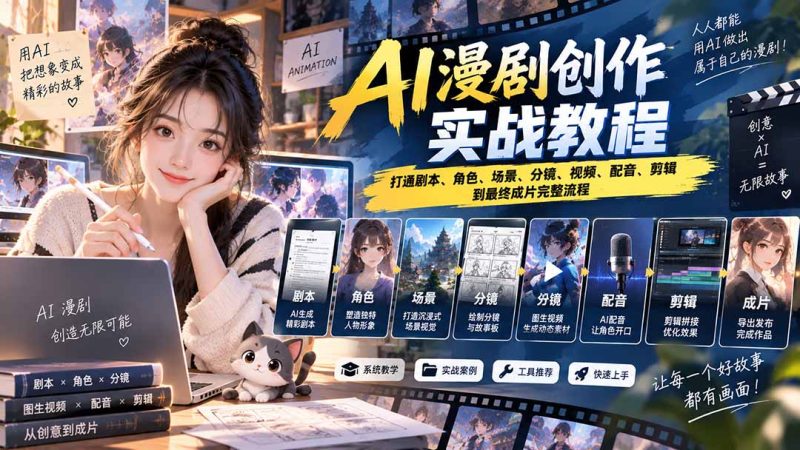2026 AI漫剧创作实战教程:打通剧本、角色、场景、分镜、视频、配音、剪辑到最终成片完整流程-初遇资源网