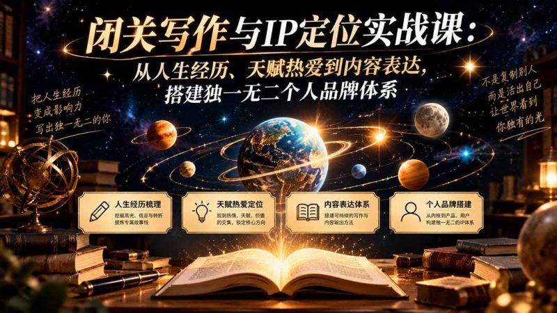 闭关写作与IP定位实战课:从人生经历、天赋热爱到内容表达,搭建独一无二个人品牌体系-初遇资源网