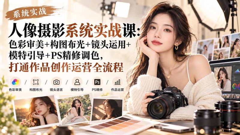 【无水印】人像摄影系统实战课:色彩审美+构图布光+镜头运用+模特引导+PS精修调色,打通作品创作运营全流程-初遇资源网