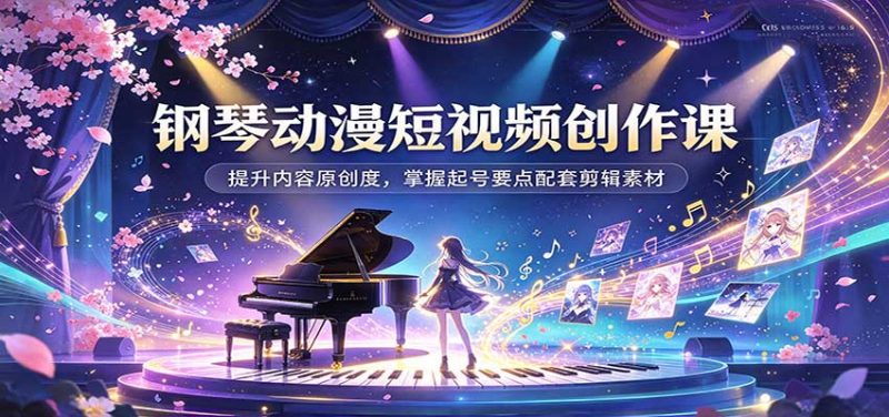钢琴动漫短视频创作课:提升内容原创度,掌握起号要点配套剪辑素材-初遇资源网
