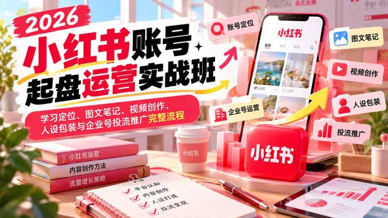 2026小红书账号起盘运营实战班:学习定位、图文笔记、视频创作、人设包装与企业号投流推广完整流程-初遇资源网