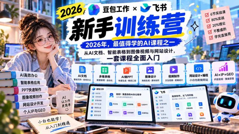 2026豆包工作+飞书新手训练营-9月新课:从AI文档、智能表格到图像视频与网站设计,一套课程全面入门-初遇资源网