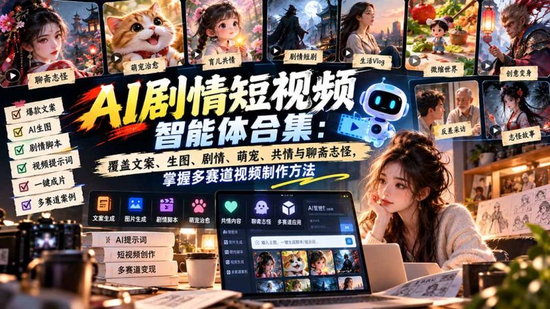 【无水印】AI剧情短视频智能体合集:覆盖文案、生图、剧情、萌宠、共情与聊斋志怪,掌握多赛道视频制作方法-初遇资源网