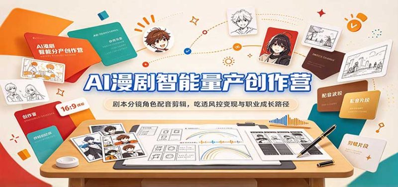 AI漫剧智能量产创作营:剧本分镜角色配音剪辑,吃透风控变现与职业成长路径-初遇资源网