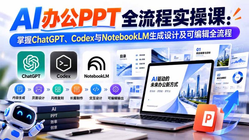 【无水印】AI办公PPT全流程实操课： 掌握ChatGPT、Codex与NotebookLM生成设计及可编辑全流程-初遇资源网