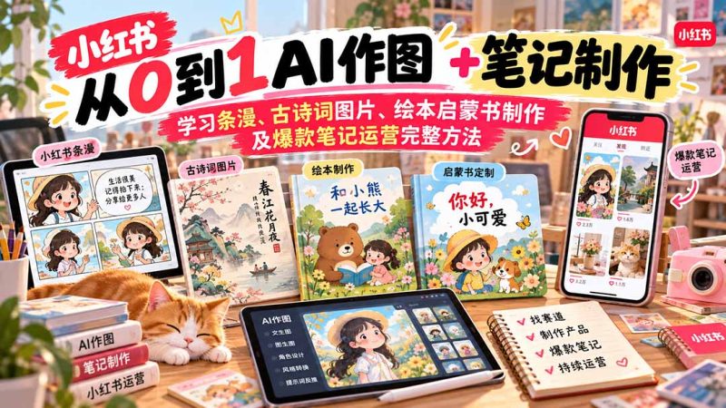 2026小红书AI内容创作从0到1：学习条漫、古诗词图片、绘本启蒙书制作及爆款笔记运营完整方法-初遇资源网