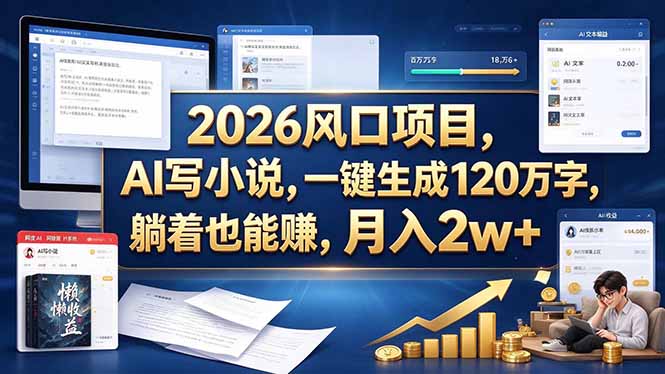 2026 风口项目，AI 写小说，一键生成 120 万字，躺着也能赚，月入 2w + - 中创网