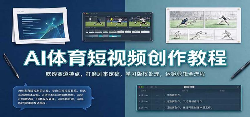 AI体育短视频创作教程:吃透赛道特点,打磨剧本定稿,学习版权处理,运镜剪辑全流程-初遇资源网