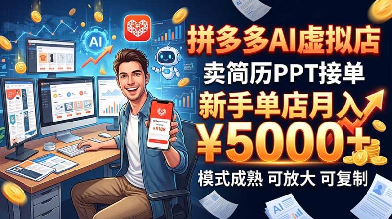 开一家拼多多虚拟店,用AI卖简历PPT,单店月入1w+,可放大-初遇资源网