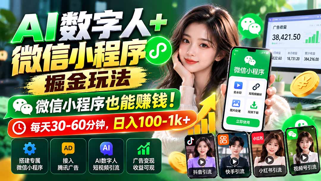 AI数字人+微信小程序掘金玩法：微信小程序也能赚钱！每天30-60分钟，日入100-1k+ - 中创网