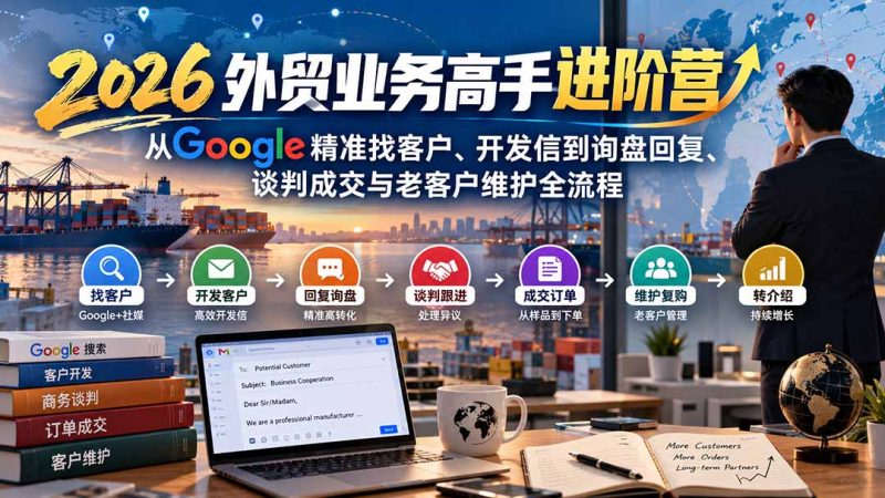 2026外贸业务高手进阶营:从Google精准找客户、开发信到询盘回复、谈判成交与老客户维护全流程-初遇资源网